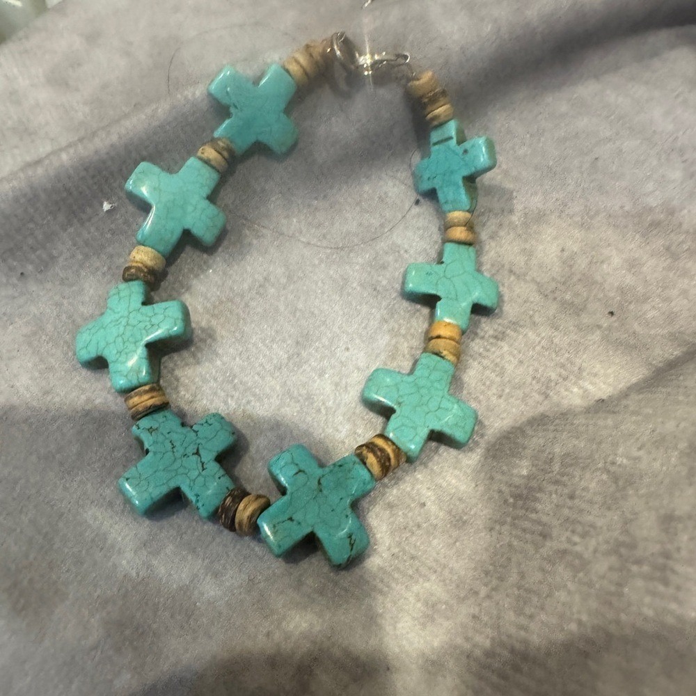 Turquoise & Sterling Silver Cross Bracelet